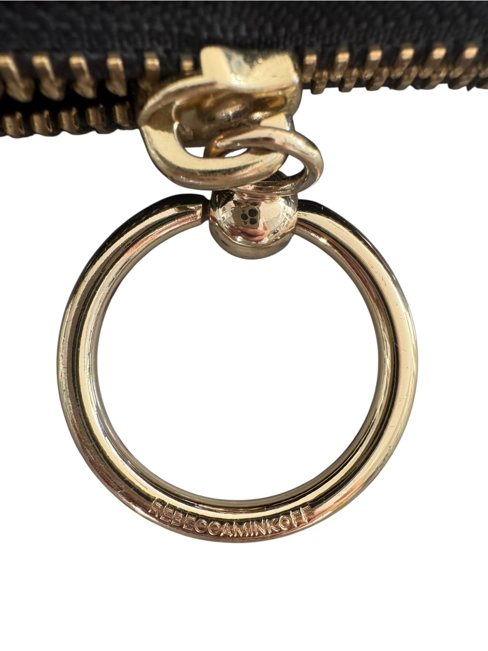 Rebecca Minkoff Black Pebbled Leather Crossbody Bag Gold Ring Zip Pull - Picture 7 of 10